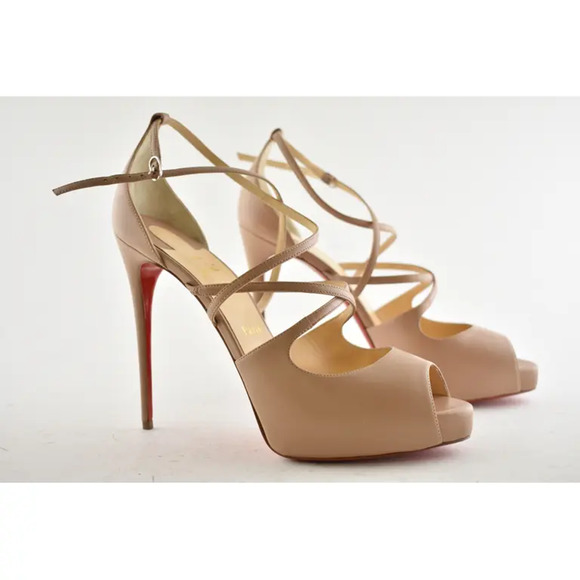 Christian Louboutin Holly Alta 120 Nude Criss Cross Strap Sandal Heel Pump 42 - Picture 4 of 10